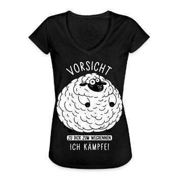 Schaf - Vorsicht zu dick zum wegrennen Ich kämpfe - Frauen Vintage T-Shirt - Schwarz - Vorne - Danielle (179cm)
