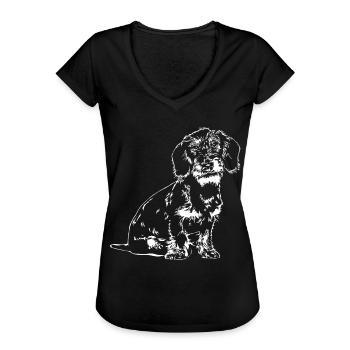 RAUHAARDACKEL Rauhaarteckel Jagdhund Wilsigns - Frauen Vintage T-Shirt - Schwarz - Vorne - Danielle (179cm)
