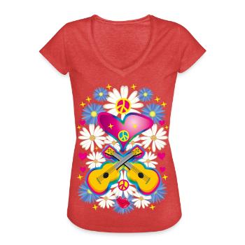 27 Cœurs Guitares Paix Fleur Enfants Fleurs - T-shirt vintage Femme - rouge chiné - Devant - Danielle (179cm)
