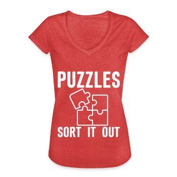 Les casse-têtes s’en sortent - T-shirt vintage Femme - rouge chiné - Devant - Danielle (179cm)