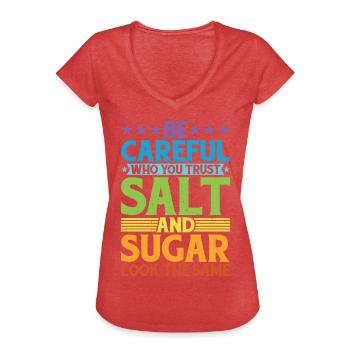 Le sel et le sucre se ressemblent 13 - T-shirt vintage Femme - rouge chiné - Devant - Danielle (179cm)