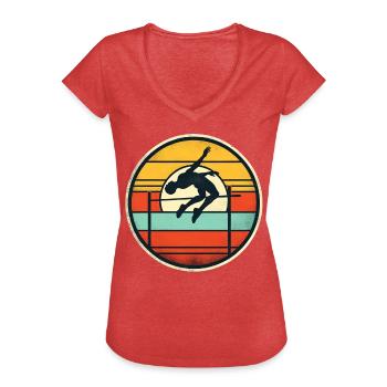 Saut en hauteur - T-shirt vintage Femme - rouge chiné - Devant - Danielle (179cm)