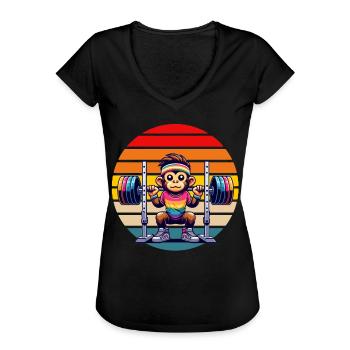 Singe arc-en-ciel accroupi dans le gymnase - T-shirt vintage Femme - noir - Devant - Danielle (179cm)