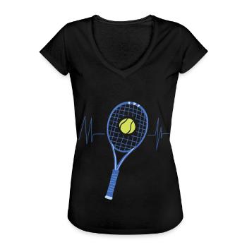 Lustige Tennisspieler-Geschenkidee Tennis-Herzschlag - Frauen Vintage T-Shirt - Schwarz - Vorne