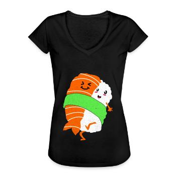 Sushi - Frauen Vintage T-Shirt - Schwarz - Vorne - Danielle (179cm)