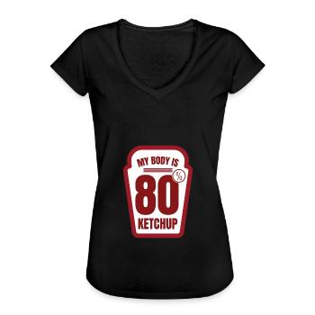 Mon corps est composé à 80% de sauce ketchup à la tomate - T-shirt vintage Femme - noir - Devant - Danielle (179cm)