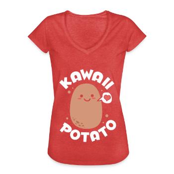 Otaku Kawaii - T-shirt vintage Femme - rouge chiné - Devant - Danielle (179cm)