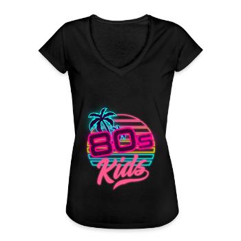 80er Kinder 80er Outfir 80er Retro 80er Jahre - Frauen Vintage T-Shirt - Schwarz - Vorne - Danielle (179cm)