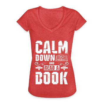 Calm down an read a book - Frauen Vintage T-Shirt - Rot meliert - Vorne - Danielle (179cm)