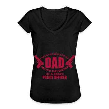 Policier Fille Père Je soutiens le Bleu Pour Mon Père - T-shirt vintage Femme - noir - Devant - Danielle (179cm)