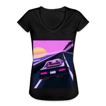 Vaporwave Aesthetic Sportwagen Sonnenuntergang - Frauen Vintage T-Shirt - Schwarz - Vorne - Danielle (179cm)