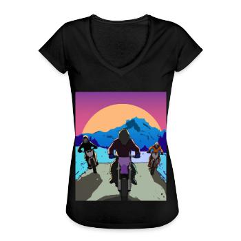 Vaporwave Aesthetic Sonnenuntergang Berge - Frauen Vintage T-Shirt - Schwarz - Vorne - Danielle (179cm)