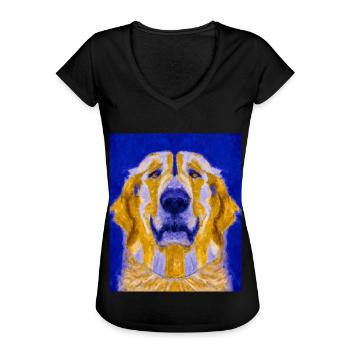 Golden Retriever Portrait Cubisme Chien - T-shirt vintage Femme - noir - Devant - Danielle (179cm)