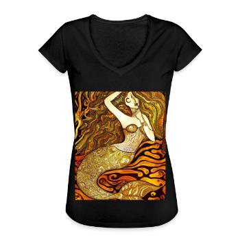Mermaid Portrait Gustav Klimt Style - Women's Vintage T-Shirt - black - Front - Danielle (179cm)