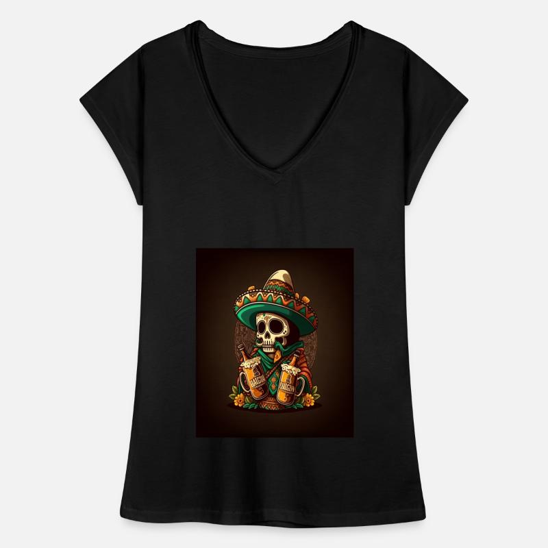 Sugar Skull Wearing Sombrero Drunk Mexican Sugar Women's Vintage T-Shirt