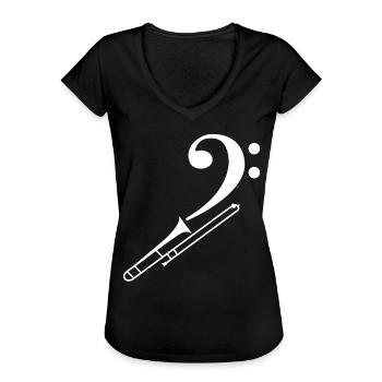 Bassschlüssel Bass Posaune T-Shirt Geschenk - Frauen Vintage T-Shirt - Schwarz - Vorne - Danielle (179cm)