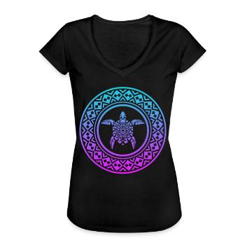 Mandala Maori Schildkröte T-Shirt - Frauen Vintage T-Shirt - Schwarz - Vorne - Danielle (179cm)