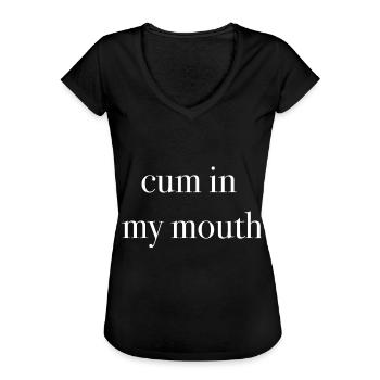 cum in my mouth Sperma in meinem Mund witzig - Frauen Vintage T-Shirt - Schwarz - Vorne - Danielle (179cm)