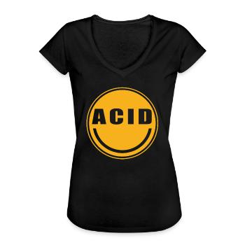 ACID Smiley - Techno Rave - Techno Party - Women's Vintage T-Shirt - black - Front - Danielle (179cm)