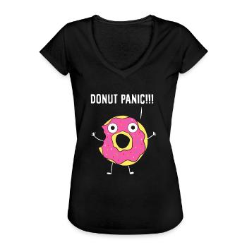 Doughnut Donut Panic No Panic Funny Donuts - T-shirt vintage Femme - noir - Devant - Danielle (179cm)