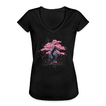 Japanse Cherry Blossom Vaporwave Esthetische Glitch - Vrouwen Vintage T-shirt - zwart - Voor