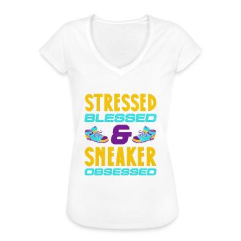 Un design obsédé par les baskets - T-shirt vintage Femme - noir - Devant - Danielle (179cm)