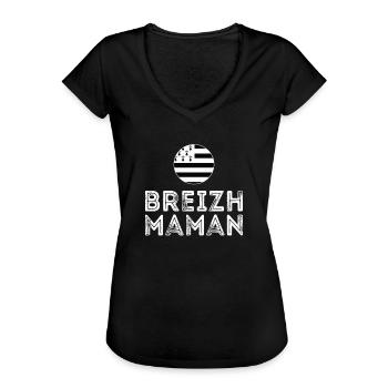 Breizh Maman Drapeau Breton Fête des Mères - T-shirt vintage Femme - noir - Devant - Danielle (179cm)