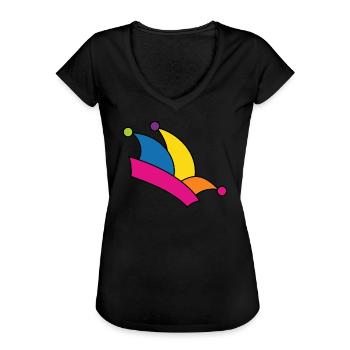 Narrenkappe Fasching Regenbogenfarben Kostüm Narr - Frauen Vintage T-Shirt - Schwarz - Vorne - Danielle (179cm)