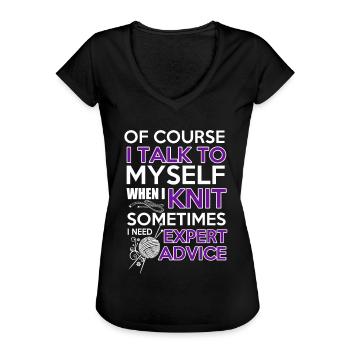 Knit expert stricken Frau Geburtstagsgeschenk - Frauen Vintage T-Shirt - Schwarz - Vorne - Danielle (179cm)