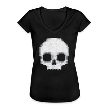 Skull Bone Pixel Graphic px Raster Graphic Rétro - T-shirt vintage Femme - noir - Devant - Danielle (179cm)