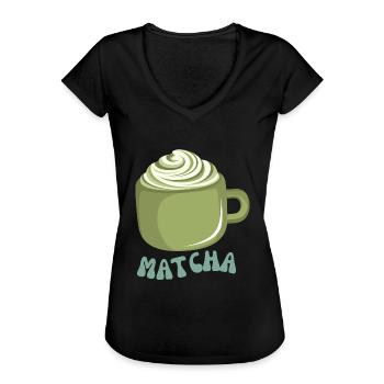 Matcha - Frauen Vintage T-Shirt - Schwarz - Vorne - Danielle (179cm)