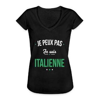 Je peux pas je suis Italienne - T-shirt vintage Femme - noir - Devant - Danielle (179cm)