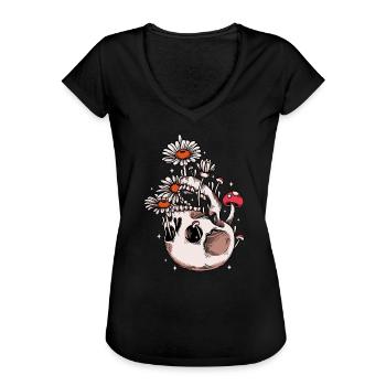 Mushroom Collector Skull Morel Mycologist Porcini - Women's Vintage T-Shirt - black - Front - Danielle (179cm)