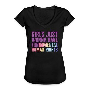 Girls Just Wanna Have Fundamental Human Rights - Frauen Vintage T-Shirt - Schwarz - Vorne - Danielle (179cm)