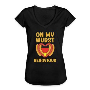 I Am On My Sausage Behavior - Women's Vintage T-Shirt - black - Front - Danielle (179cm)