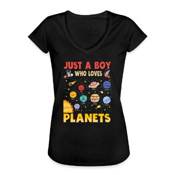 Juste un garçon qui aime les planètes du système solaire - T-shirt vintage Femme - noir - Devant - Danielle (179cm)