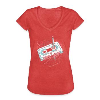80er Jahre Kassette 1990er Bleistift Wickelkassette - Frauen Vintage T-Shirt - Rot meliert - Vorne - Danielle (179cm)