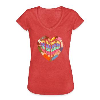 Dépression et conscience bipolaire : - T-shirt vintage Femme - rouge chiné - Devant - Danielle (179cm)