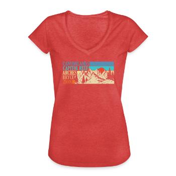 Explorez les montagnes des parcs nationaux de l’Utah - T-shirt vintage Femme - rouge chiné - Devant - Danielle (179cm)