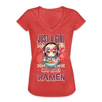 Just A Girl Who Loves Ramen - Women's Vintage T-Shirt - heather red - Front - Danielle (179cm)
