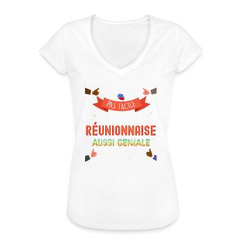 Femme Réunionnaise Géniale Cadeau île La Réunion - T-shirt vintage Femme - noir - Devant - Danielle (179cm)