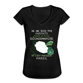 Reunionnaise Humour Femme Cadeau Citation - T-shirt vintage Femme - noir - Devant - Danielle (179cm)