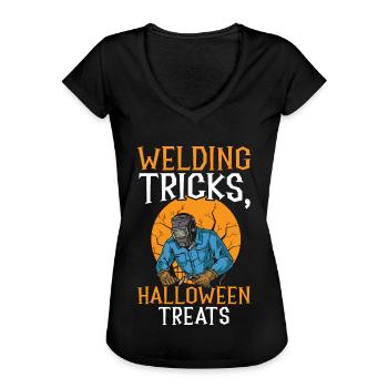 welding tricks halloween treats welder ha - Women's Vintage T-Shirt - black - Front - Danielle (179cm)