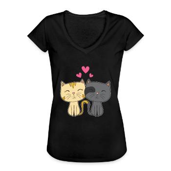 Süße Katze Rotes Herz Geschenk für ihn ihre Katze Liebhaber - Frauen Vintage T-Shirt - Schwarz - Vorne - Danielle (179cm)