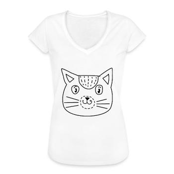 Visage de chat de dessin animé avec le sort - T-shirt vintage Femme - noir - Devant - Danielle (179cm)