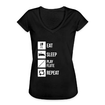 Querflöte Querflötenspieler Querflötist - Frauen Vintage T-Shirt - Schwarz - Vorne