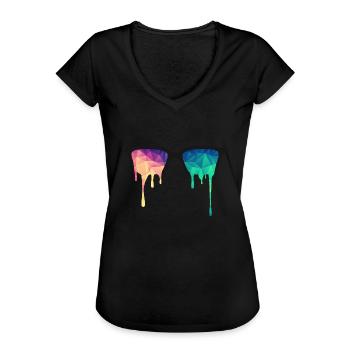 Psy Nerd Brille mit LSD Farb-Tropfen / Dreiecken - Frauen Vintage T-Shirt - Schwarz - Vorne