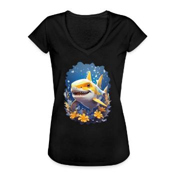 Strahlender Hai | Yellow Ozeanvibe Shark - Frauen Vintage T-Shirt - Schwarz - Vorne - Danielle (179cm)