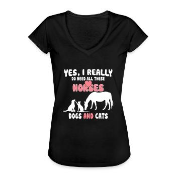 Chevaux Chiens et chats - T-shirt vintage Femme - noir - Devant - Danielle (179cm)