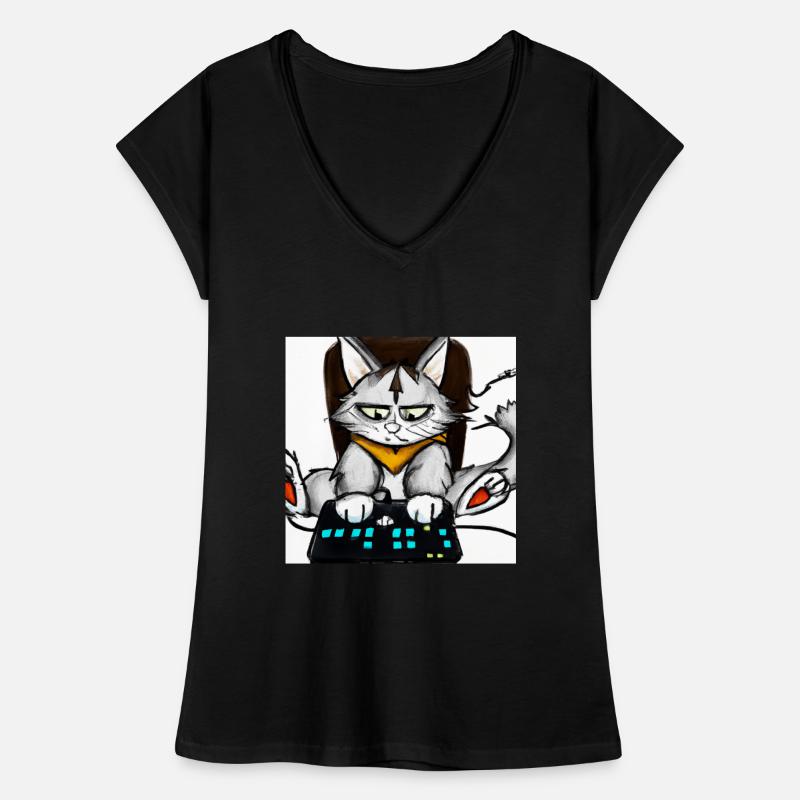 Cat Playing Computer Games Comic Women's Vintage T-Shirt